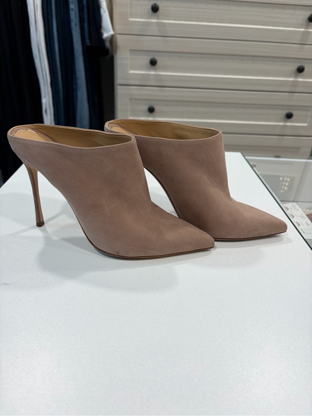 Sergio Rossi Dusty Rose Suede Pointed-Toe Mule Pumps